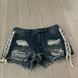 Forever 21 Blue and White Jean Shorts with Lace-Up Sides